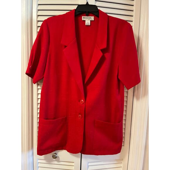 Vintage Briggs 90s Short Sleeve Red V Neck 2 Button Blazer Sz10 - Picture 10 of 12